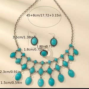 COPY - Faux turquoise statement Necklace ring and earri…
